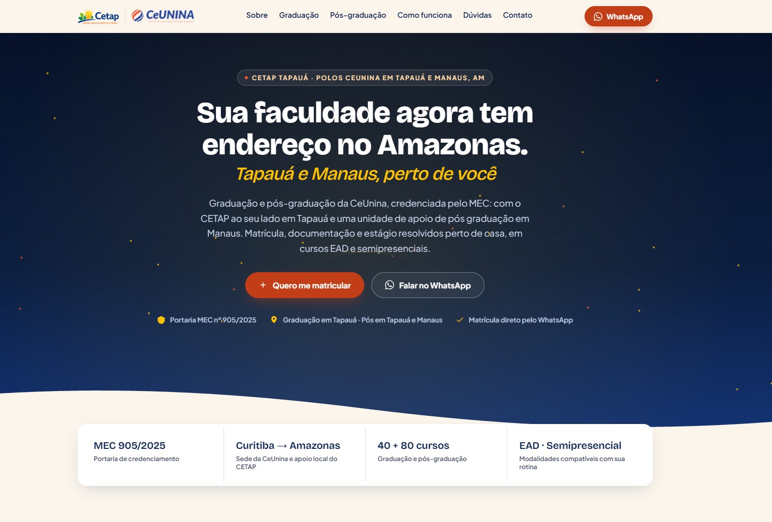 Landing page do Polo educacional CETAP